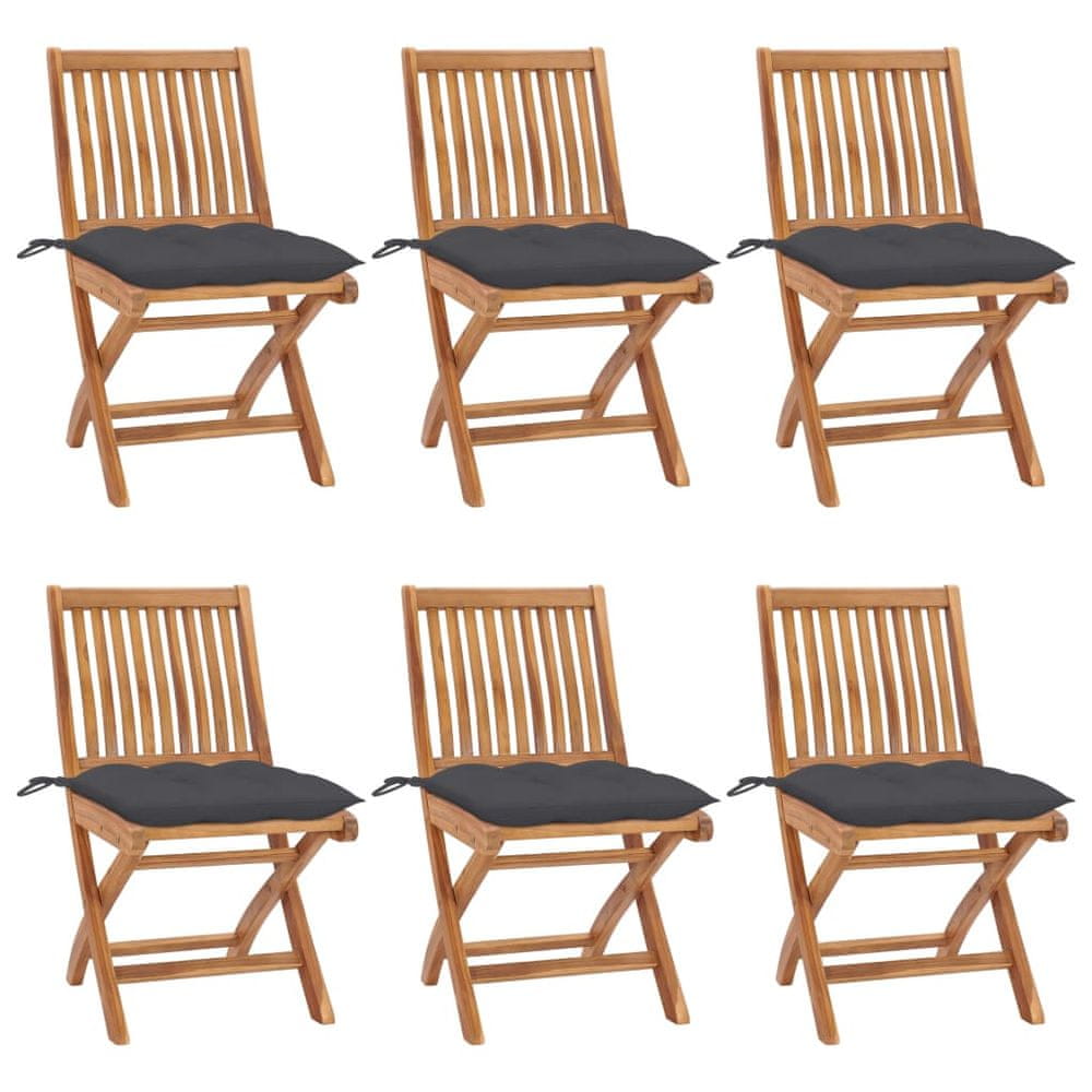 Vidaxl Skladacie záhradné stoličky s podložkami 6 ks tíkový masív